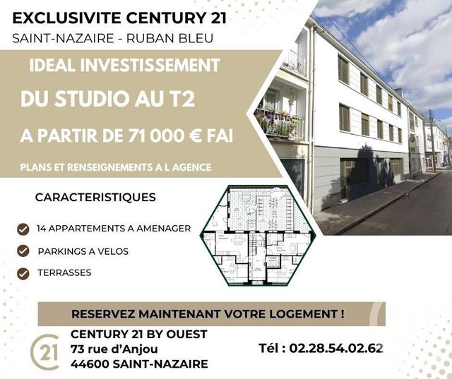 Appartement F1 à vendre - 1 pièce - 21.28 m2 - ST NAZAIRE - 44 - PAYS-DE-LOIRE - Century 21 By Ouest